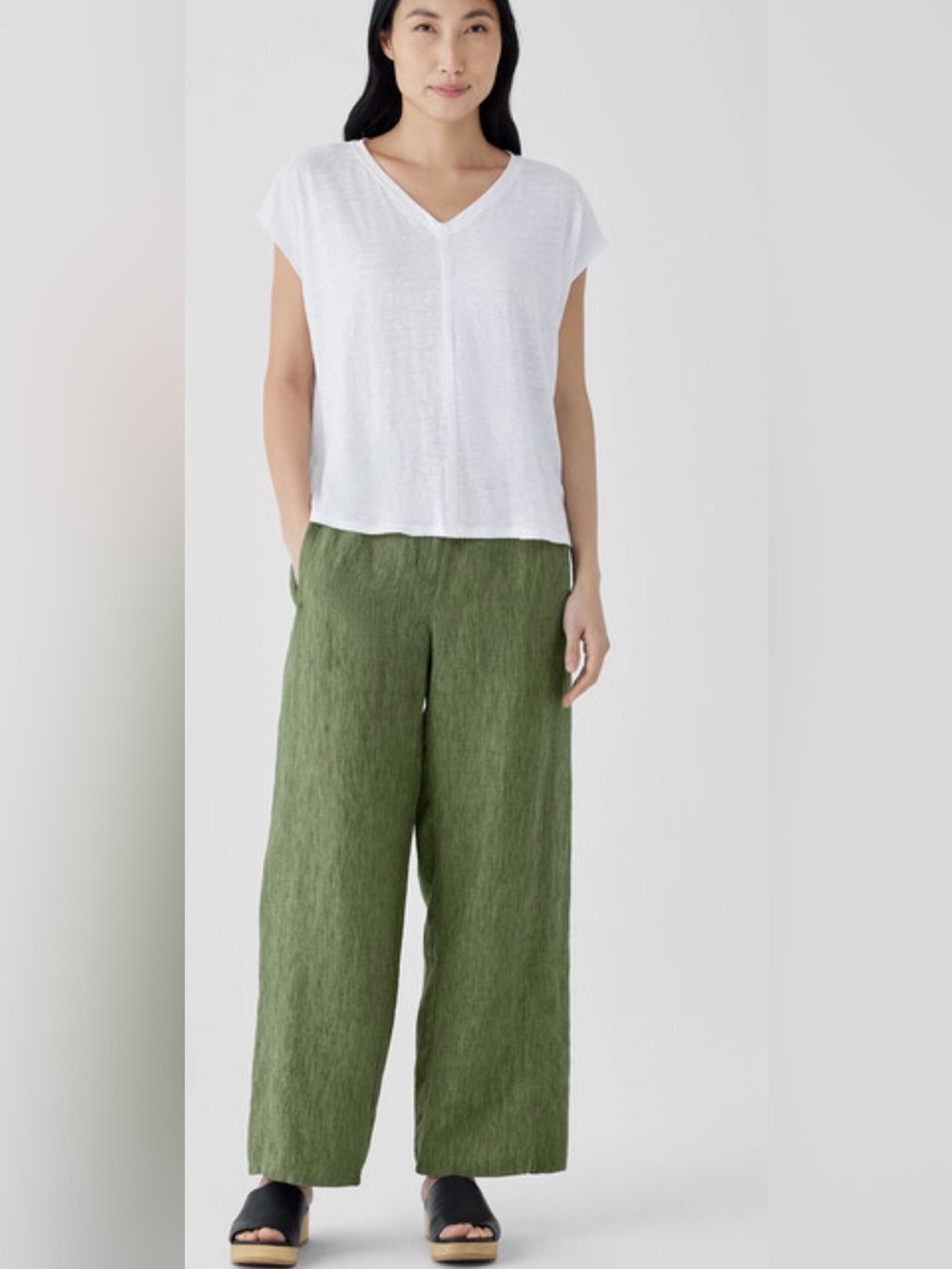 EILEEN FISCHER CORIN WIDE ANKLE PANT WASHED ORGANIC LINEN DELAVE NEW W/Tags 3X